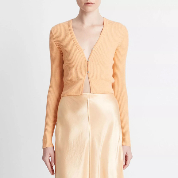 NWT Vince Shrunken Button Cashmere & Silk-Blend Cardigan Orange $395 - Size S